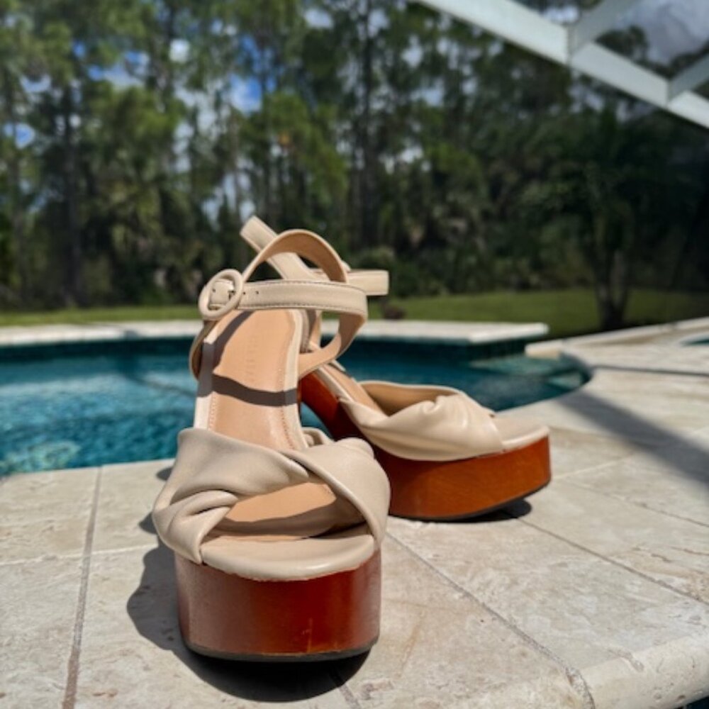 Veronica Beard Cream and Brown Platform Sandals